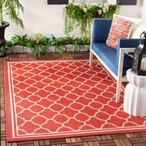 SAFAVIEH Courtyard Alina Geometric Quatrefoil Indoor/Outdoor Area Rug, Red/Bone, 5'3" x 7'7"