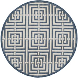 SAFAVIEH Courtyard Ariana Geometric Indoor/Outdoor Area Rug, 5'3" x 5'3" Round, Navy/Beige