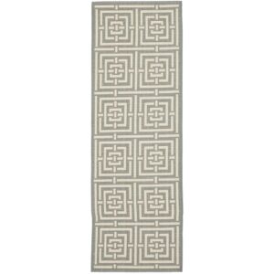 SAFAVIEH Courtyard Ariana Geometric Indoor/Outdoor Runner Rug, Grey/Cream, 2'3" x 16'