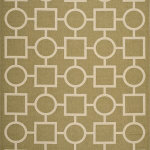 SAFAVIEH Courtyard Archimedes Geometric Circle Indoor/Outdoor Area Rug, 8' x 11', Green/Beige