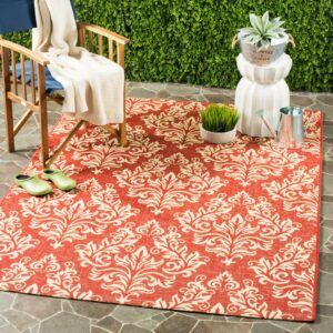 SAFAVIEH Courtyard Anna Damask Indoor/Outdoor Area Rug, 6'7" x 9'6", Red/Cream