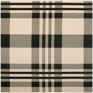 SAFAVIEH Courtyard Benjamin Plaid Indoor/Outdoor Area Rug, Black/Bone, 6'7" x 6'7" Square