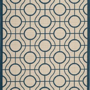 SAFAVIEH Courtyard Brian Geometric Indoor/Outdoor Area Rug, Beige/Navy, 5'3" x 7'7"