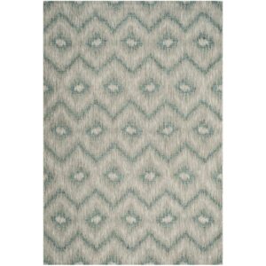 SAFAVIEH Courtyard Clark Chevron Indoor/Outdoor Area Rug, Grey/Blue, 6'7" x 9'6"
