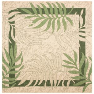 SAFAVIEH Courtyard Cailyn Floral Indoor/Outdoor Area Rug, Cream/Green, 6'7" Square