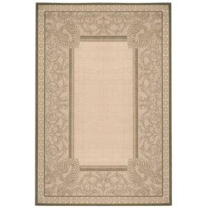 SAFAVIEH Courtyard Cooper Botanical Indoor/Outdoor Area Rug, Natural/Olive, 6'7" x 9'6"