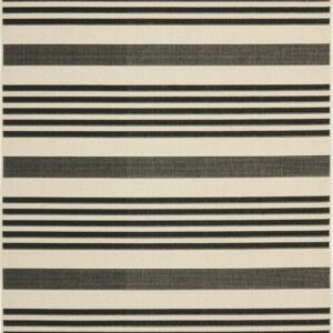 SAFAVIEH Courtyard Caroline Striped Indoor/Outdoor Area Rug, Black/Bone, 5'3" x 7'7"