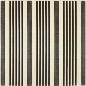 SAFAVIEH Courtyard Caroline Striped Indoor/Outdoor Area Rug, Black/Bone, 5'3" x 5'3" Square