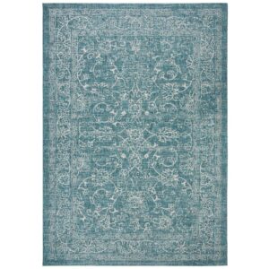 SAFAVIEH Courtyard Darin Botanical Indoor/Outdoor Area Rug, Turquoise, 6'7" x 9'6"