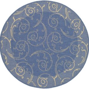 SAFAVIEH Courtyard Daniel Oriental Indoor/Outdoor Area Rug, Blue/Natural, 5'3" x 5'3" Round