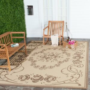 SAFAVIEH Courtyard Elena Traditional Floral Indoor/Outdoor Area Rug, 5'3" x 7'7", Natural/Brown