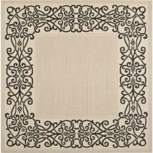 SAFAVIEH Courtyard Ellie Oriental Indoor/Outdoor Area Rug, Sand/Black, 7'10" x 7'10" Square
