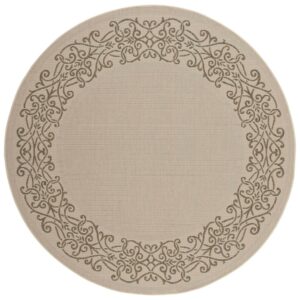 SAFAVIEH Courtyard Ellie Traditional Floral Indoor/Outdoor Area Rug, 7'10" x 7'10" Round, Natural/Brown
