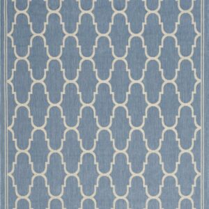 SAFAVIEH Courtyard Eustacia Geometric Indoor/Outdoor Area Rug, Blue/Beige, 6'7" x 9'6"