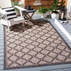 SAFAVIEH Courtyard Fisher Geometric Quatrefoil Indoor/Outdoor Area Rug, 6'7" x 9'6", Natural/Black