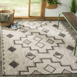 SAFAVIEH Courtyard Floella Geometric Indoor/Outdoor Area Rug, 6'7" x 9'6", Grey/Black