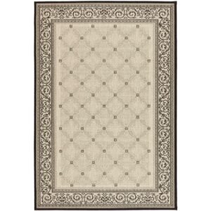 SAFAVIEH Courtyard Gaus Oriental Indoor/Outdoor Area Rug, Sand/Black, 6'7" x 9'6"