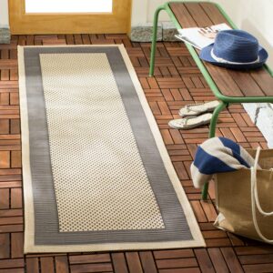SAFAVIEH Courtyard Justine Striped Border Indoor/Outdoor Runner Rug, Grey/Cream, 2'3" x 20'