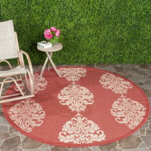 SAFAVIEH Courtyard Jenny Medallion Indoor/Outdoor Area Rug, Red/Natural, 6'7" x 6'7" Round