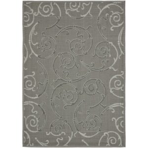SAFAVIEH Courtyard Jessica Paisley Indoor/Outdoor Area Rug, Anthracite/Light Grey, 5'3" x 7'7"
