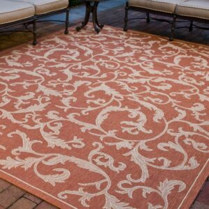 SAFAVIEH Courtyard Kevin Floral Indoor/Outdoor Area Rug, 6'7" x 9'6", Terracotta/Natural