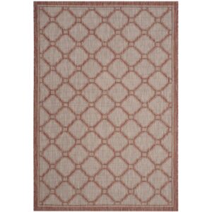 SAFAVIEH Courtyard Maksim Geometric Bordered Indoor/Outdoor Area Rug, 6'7" x 9'6", Red/Beige