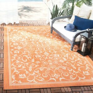SAFAVIEH Courtyard Nanda Floral Indoor/Outdoor Area Rug, 6'7" x 6'7" Square, Terracotta/Natural