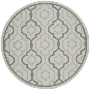 SAFAVIEH Courtyard Nina Geometric Trellis Indoor/Outdoor Area Rug, Light Grey/Anthracite, 5'3" Round