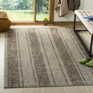 SAFAVIEH Courtyard Robert Striped Indoor/Outdoor Area Rug, 5'3" x 7'7", Light Beige/Light Brown