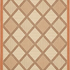 SAFAVIEH Courtyard Shawn Geometric Indoor/Outdoor Area Rug, Cream/Terracotta, 6'7" x 9'6"