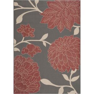 SAFAVIEH Courtyard Tyson Floral Indoor/Outdoor Area Rug, Anthracite/Red, 6'7" x 9'6"