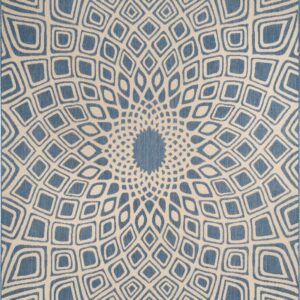 SAFAVIEH Courtyard Thane Nautical Indoor/Outdoor Area Rug, 9' x 12', Blue/Beige