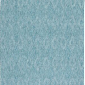SAFAVIEH Courtyard Teodor Geometric Diamonds Indoor/Outdoor Area Rug, 6'7" x 9'6", Aqua