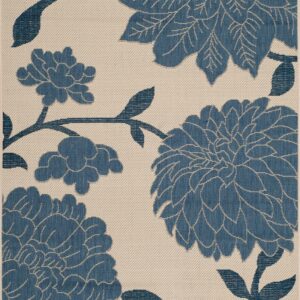 SAFAVIEH Courtyard Tyson Floral Indoor/Outdoor Area Rug, Beige/Blue, 6'7" x 9'6"