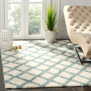 SAFAVIEH Dallas Jerrie Geometric Shag Area Rug, Ivory/Seafoam, 6' x 6' Square