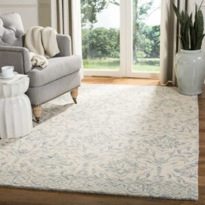SAFAVIEH Dip Dye Beranadette Floral Wool Area Rug, Light Blue/Ivory, 5' x 8'