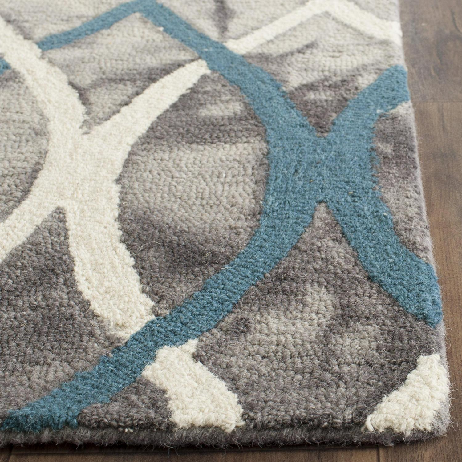 SAFAVIEH Dip Dye Britton Overdyed Geometric Wool Runner Rug, Grey/Ivory Blue, 2'3" x 10' - Image 3