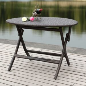SAFAVIEH Ellis Outdoor Patio Round Rattan Folding Table, Brown