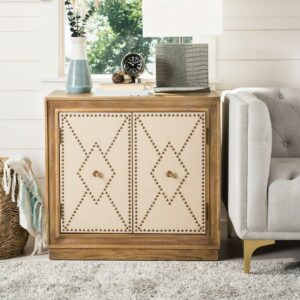 SAFAVIEH Erin Farmhouse 2 Door Chest with Nailheads, Rustic Oak/Copper