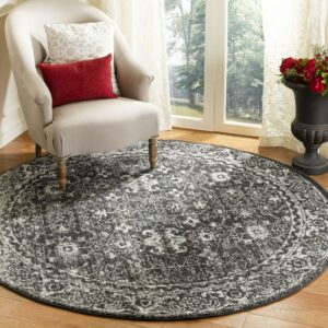 SAFAVIEH Evoke Ronald Bordered Area Rug, Charcoal/Ivory, 6'7" x 6'7" Round