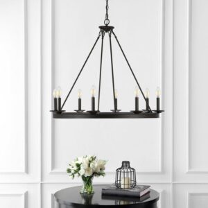 SAFAVIEH Fauna 8 Light Industrial Adjustable Chandelier, Bronze Black