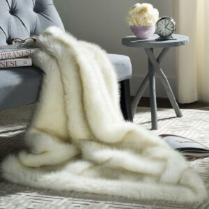 SAFAVIEH Faux Shadow Solid Fur Throw, 50" x 60", White