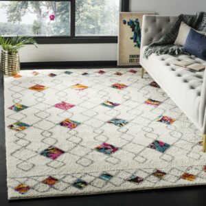 SAFAVIEH Fiesta Azura Geometric Shag Area Rug, Cream/Multi, 3' x 5'