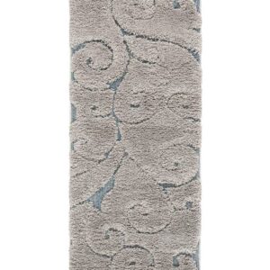 SAFAVIEH Florida Doug Floral Vines Geometric Shag Runner Rug, Grey/Light Blue, 2'3" x 9'