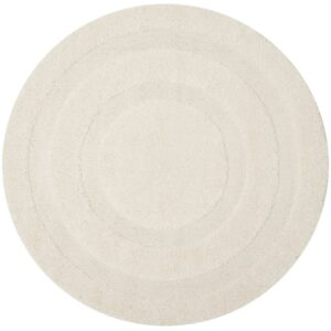 SAFAVIEH Florida Mason Bordered Shag Area Rug, Cream, 5' x 5' Round