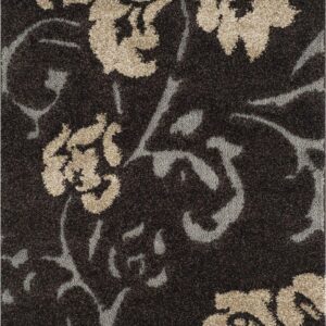 SAFAVIEH Florida Merrick Floral Shag Area Rug, Dark Brown/Smoke, 3'3" x 5'3"