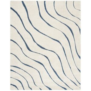 SAFAVIEH Florida Tabitha Geometric Waves Shag Area Rug, Cream/Blue, 8' x 10'