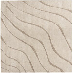 SAFAVIEH Florida Tabitha Geometric Waves Shag Area Rug, Cream/Beige, 6'7" x 6'7" Square
