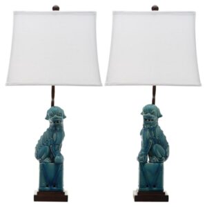 SAFAVIEH Foo Dog 28.5 in. H Solid Table Lamp, Blue, Set of 2