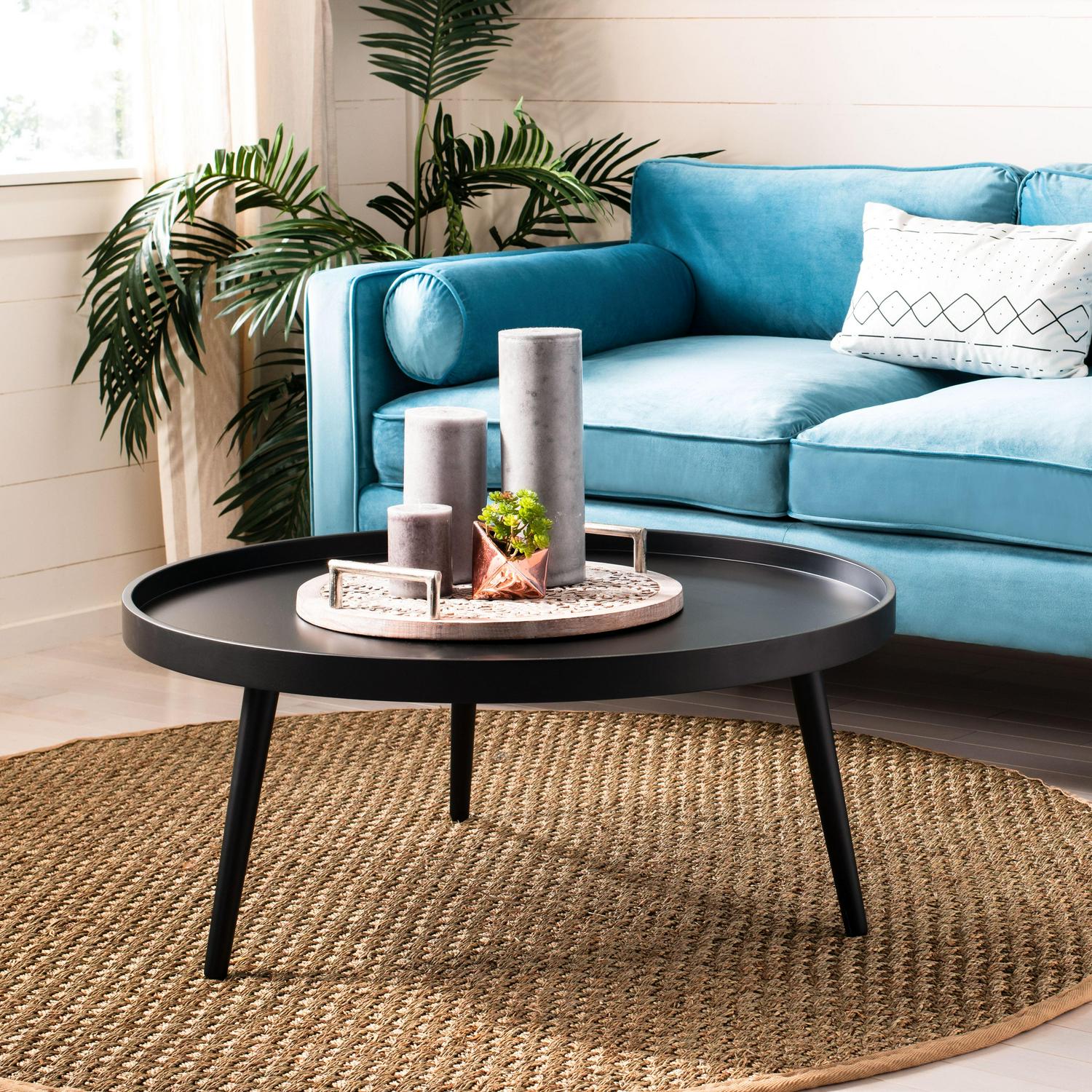 SAFAVIEH Fritz Modern Round Tray Top Coffee Table, Black - Image 2